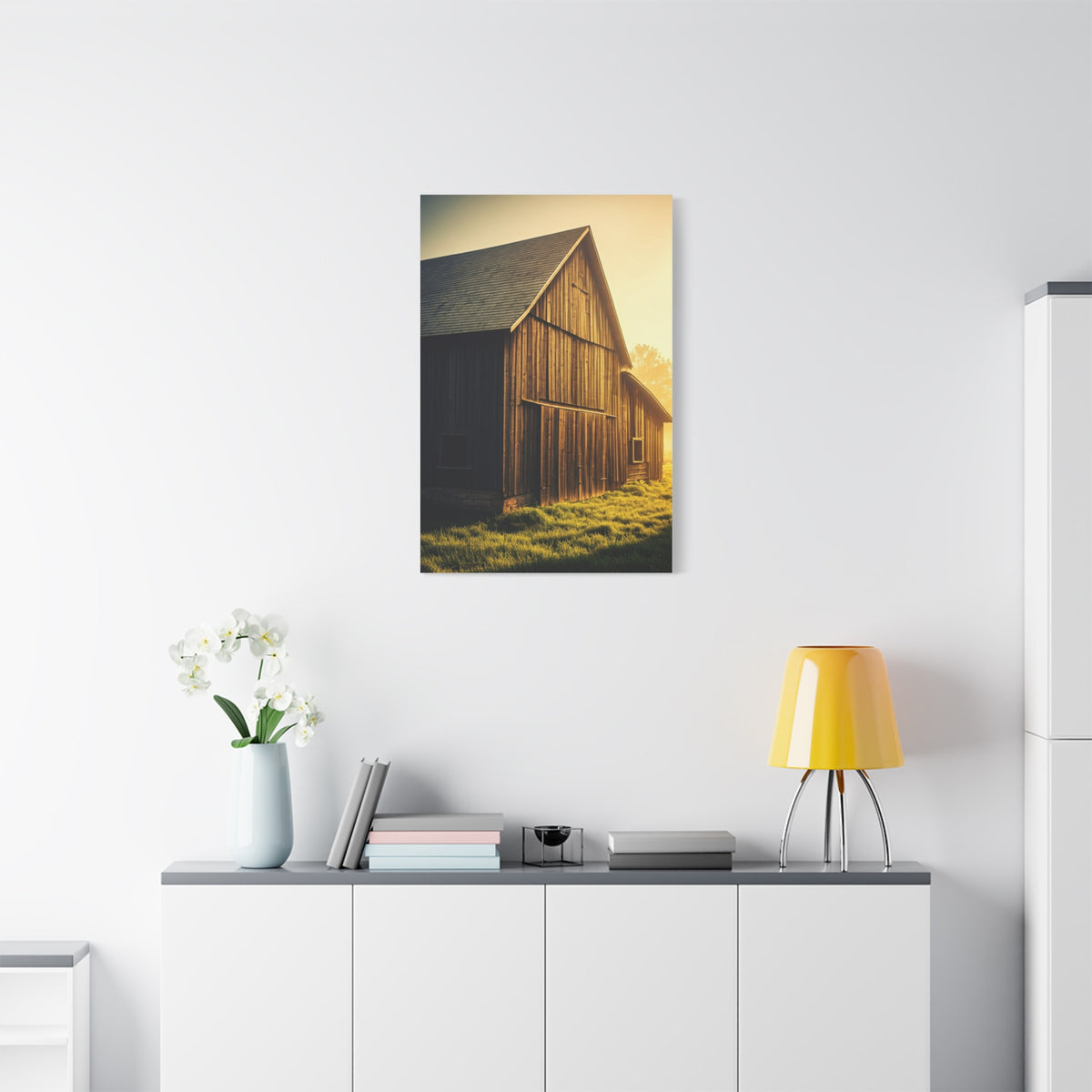 Sunlit Barn with Side Light Glow Wall Art & Canvas Prints