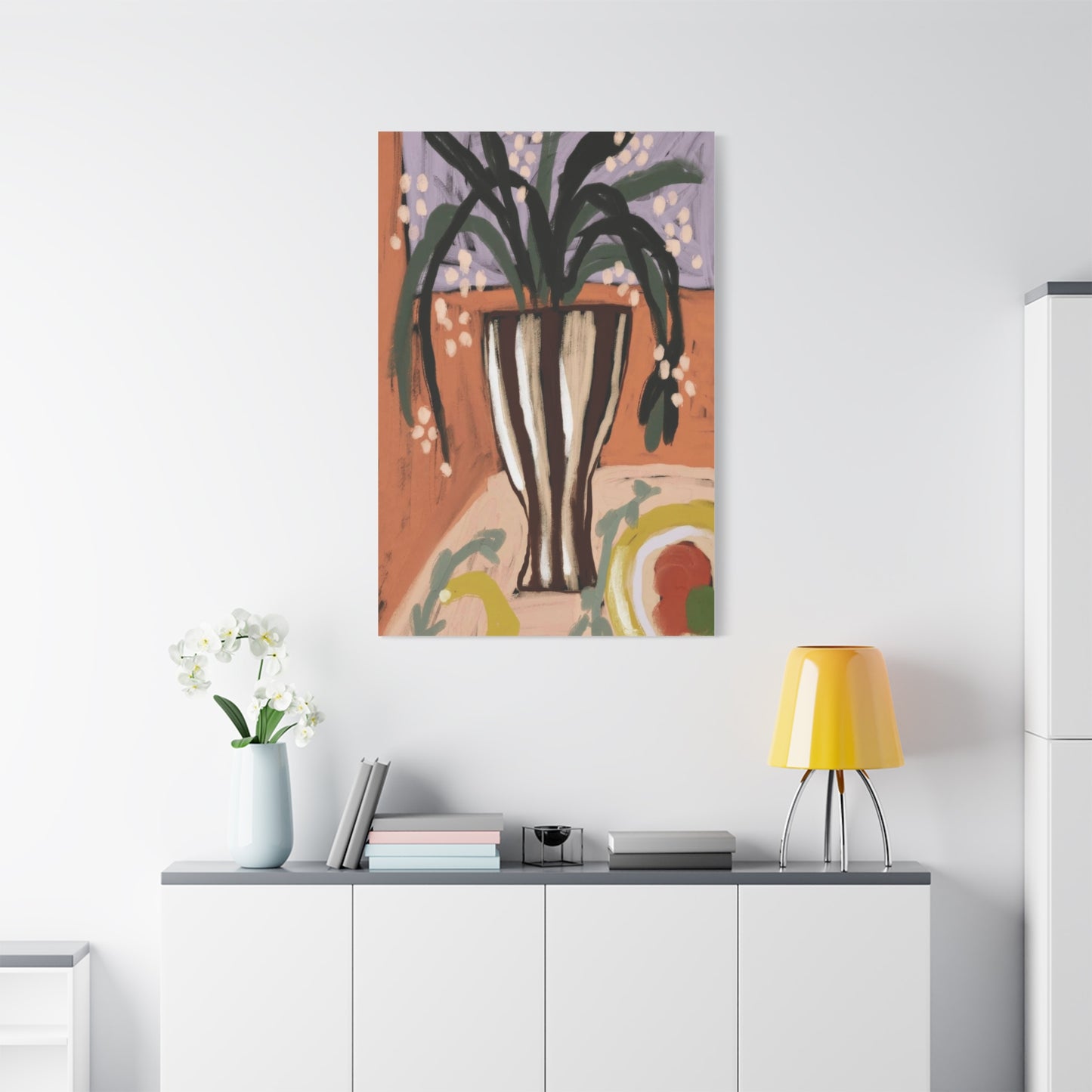 Striped Vase with Greenery Wall Art & Canvas Prints