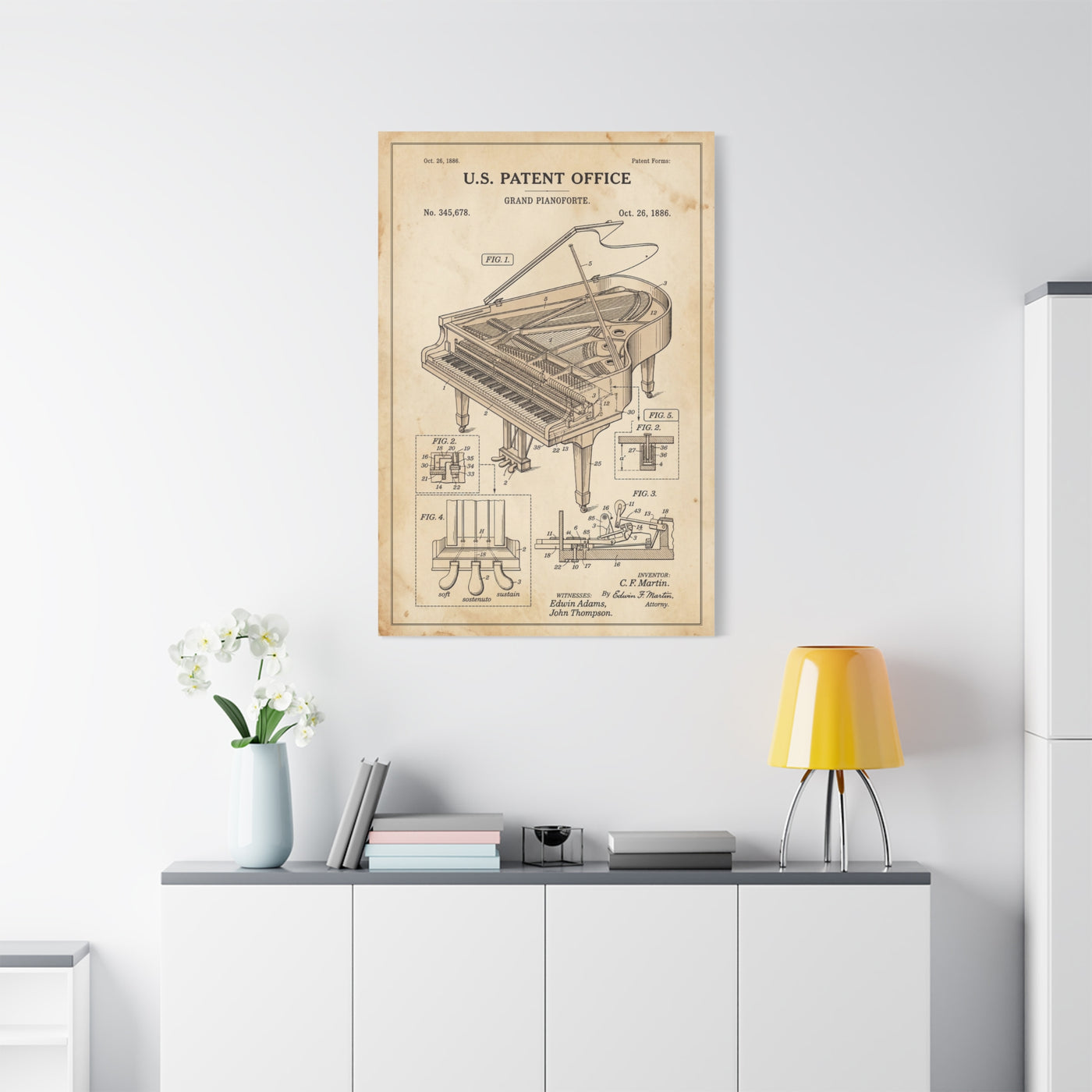 Vintage Grand Piano Patent Illustration Wall Art & Canvas Print
