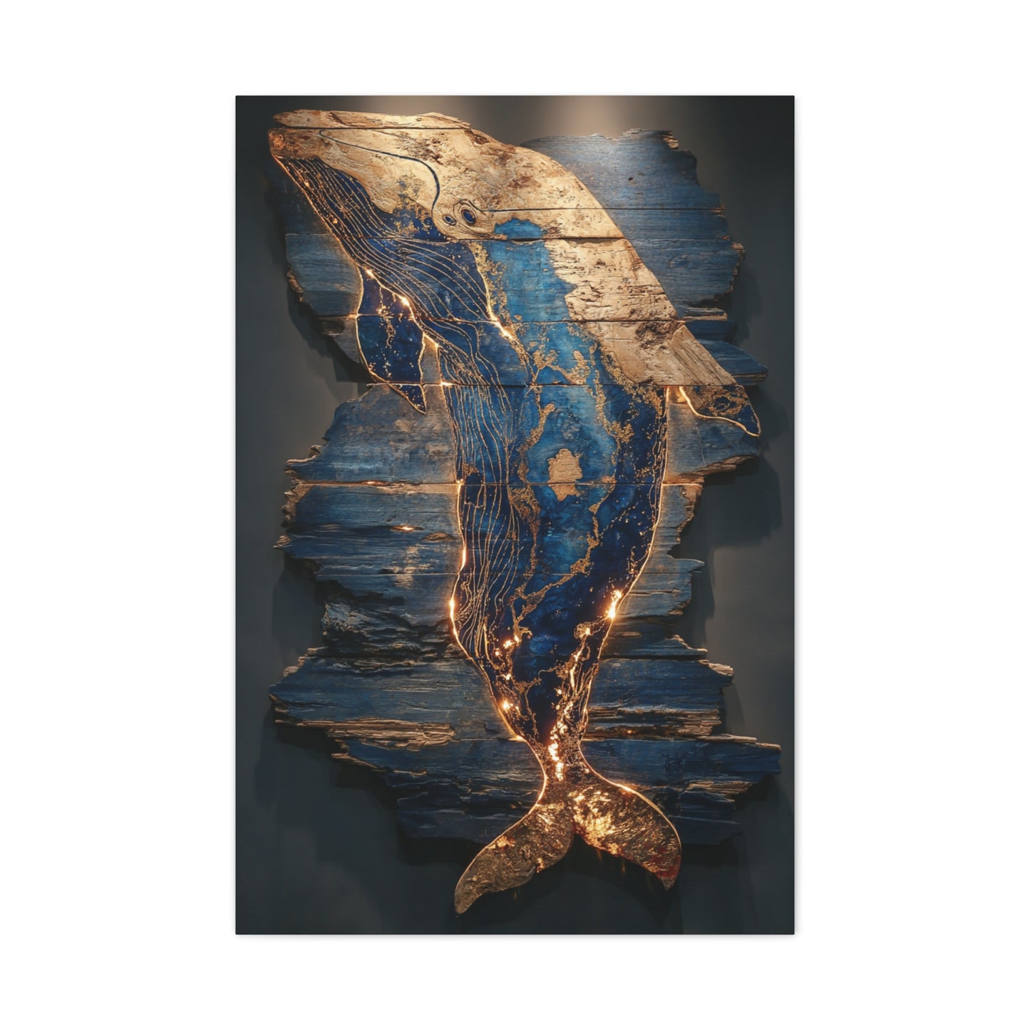 Driftwood Whale Coastal Sculpture Wall Art & Canvas Print