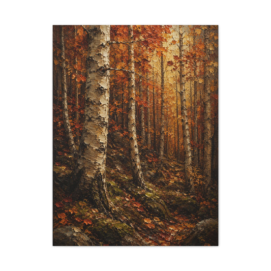 Autumn Birch Forest Painterly Path Trees Wall Art & Canvas Print