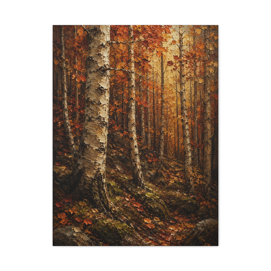 Autumn Birch Forest Painterly Path Trees Wall Art & Canvas Print