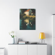 Farmhouse Pond with Ducks Reflection Wall Art & Canvas Print