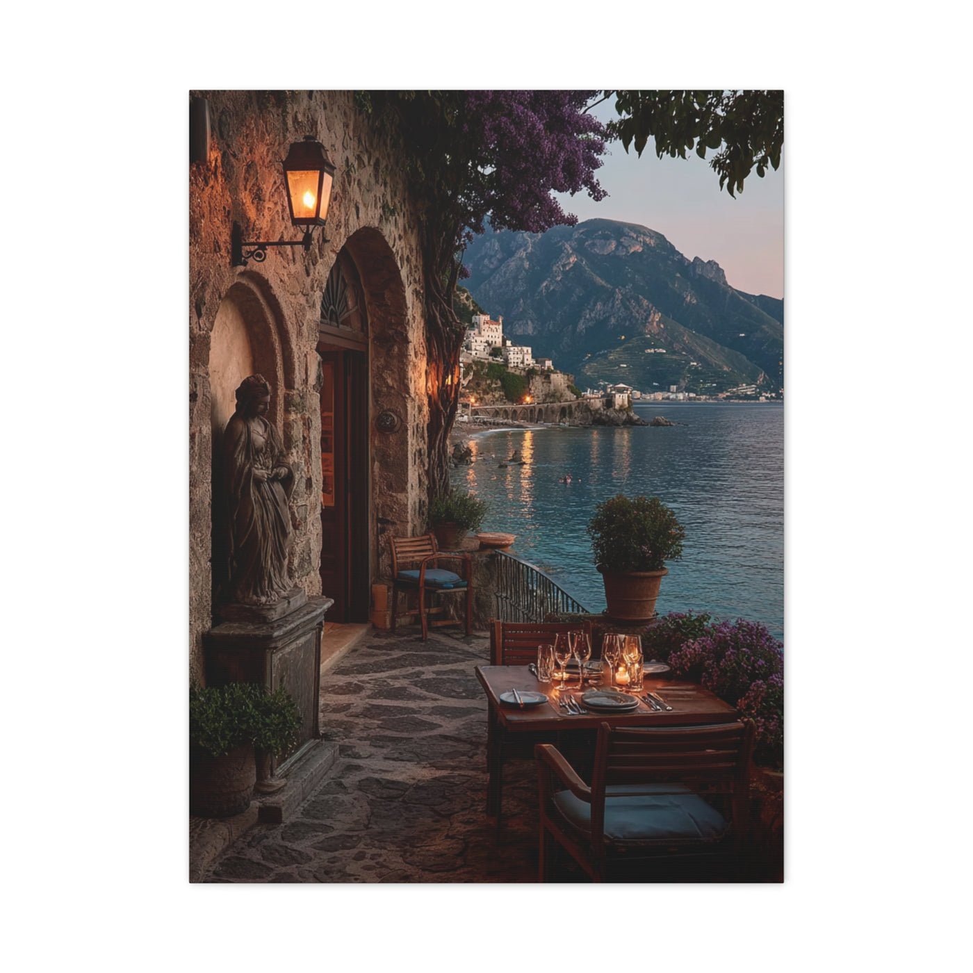 Amalfi Coast Candlelit Terrace Wall Art & Canvas Print