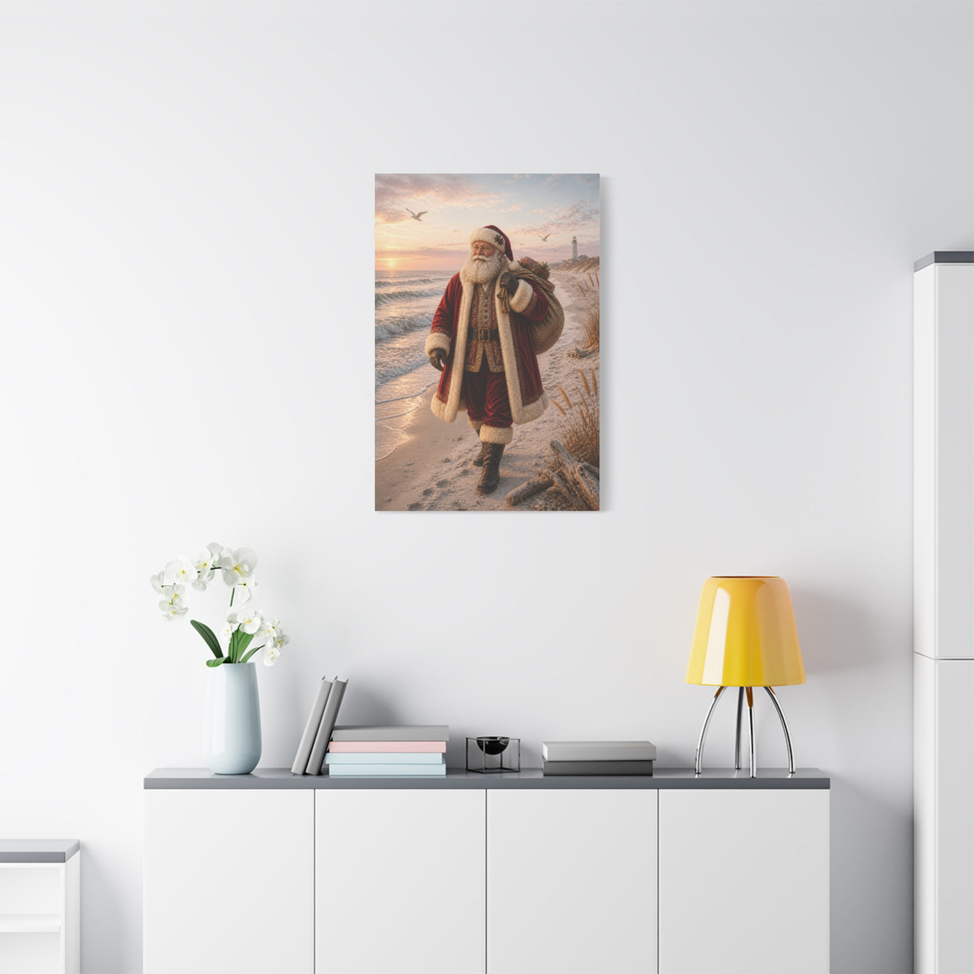 Coastal Santa at Sunrise Wall Art & Canvas Print