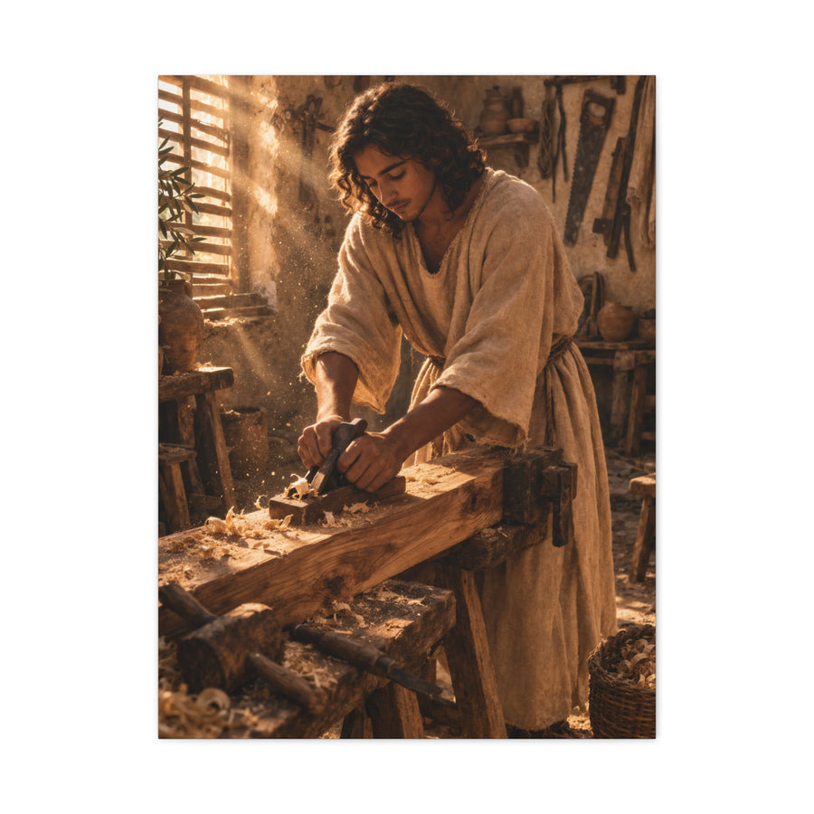 Jesus the Carpenter Workshop Scene Wall Art & Canvas Print