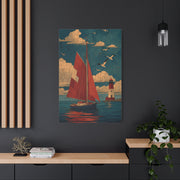 Primitive Coastal Sailboat Folk Wall Art & Canvas Print