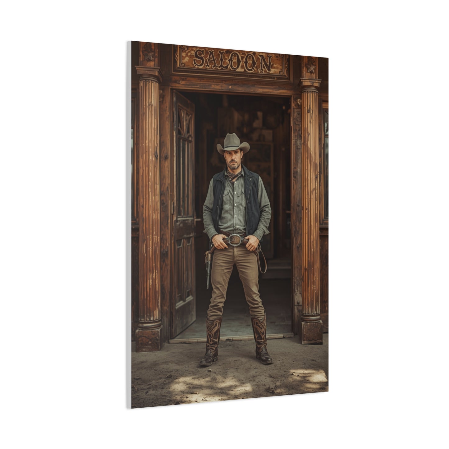 Gunslinger Outside the Saloon Wall Art & Canvas Print