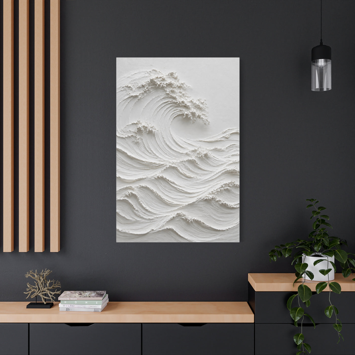 Minimal White Sculptural Wave Texture Wall Art & Canvas Print