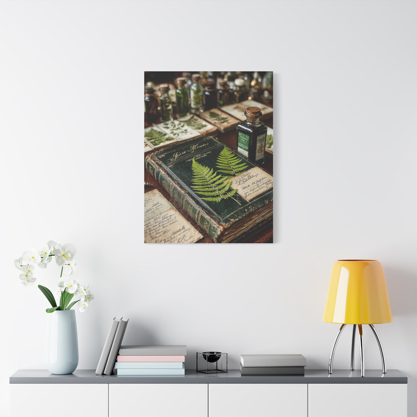 Green Antique Fern Herbarium Study Wall Art & Canvas Print