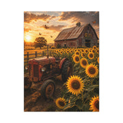 Rustic Farmhouse Sunflower Field Tractor Wall Art & Canvas Print