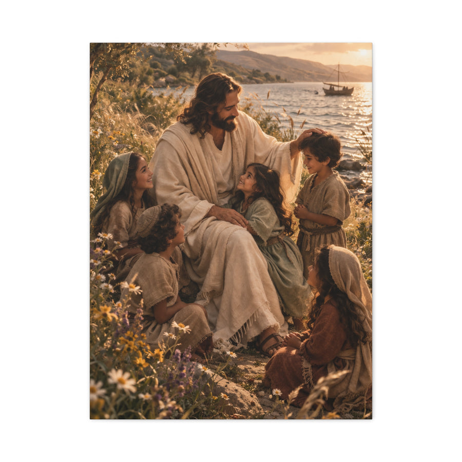 Jesus with Children Coastal Blessing Wall Art & Canvas Print