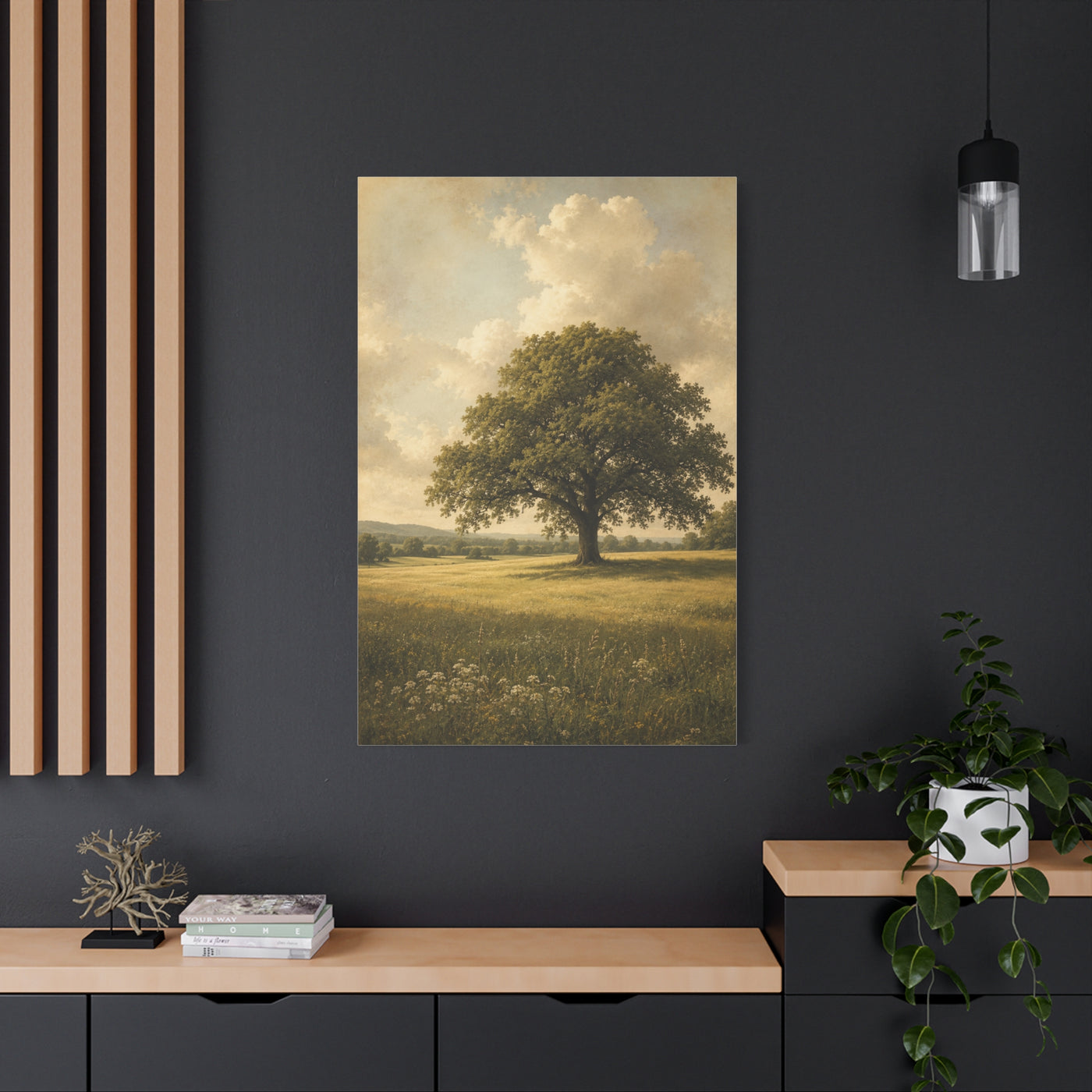 Golden Meadow Lone Tree Landscape Trees Wall Art & Canvas Print