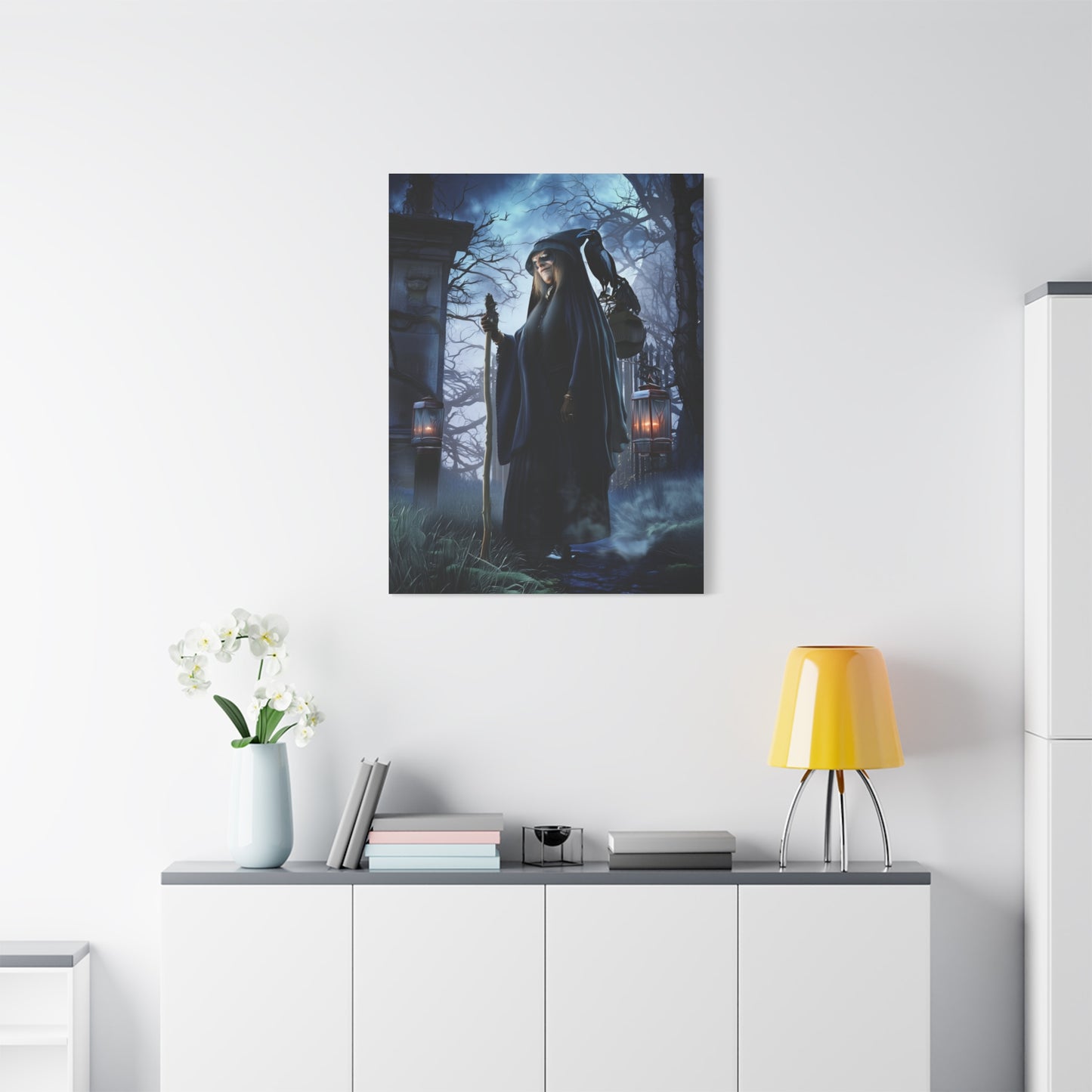 Witch with Raven Dark Fantasy Wall Art & Canvas Print