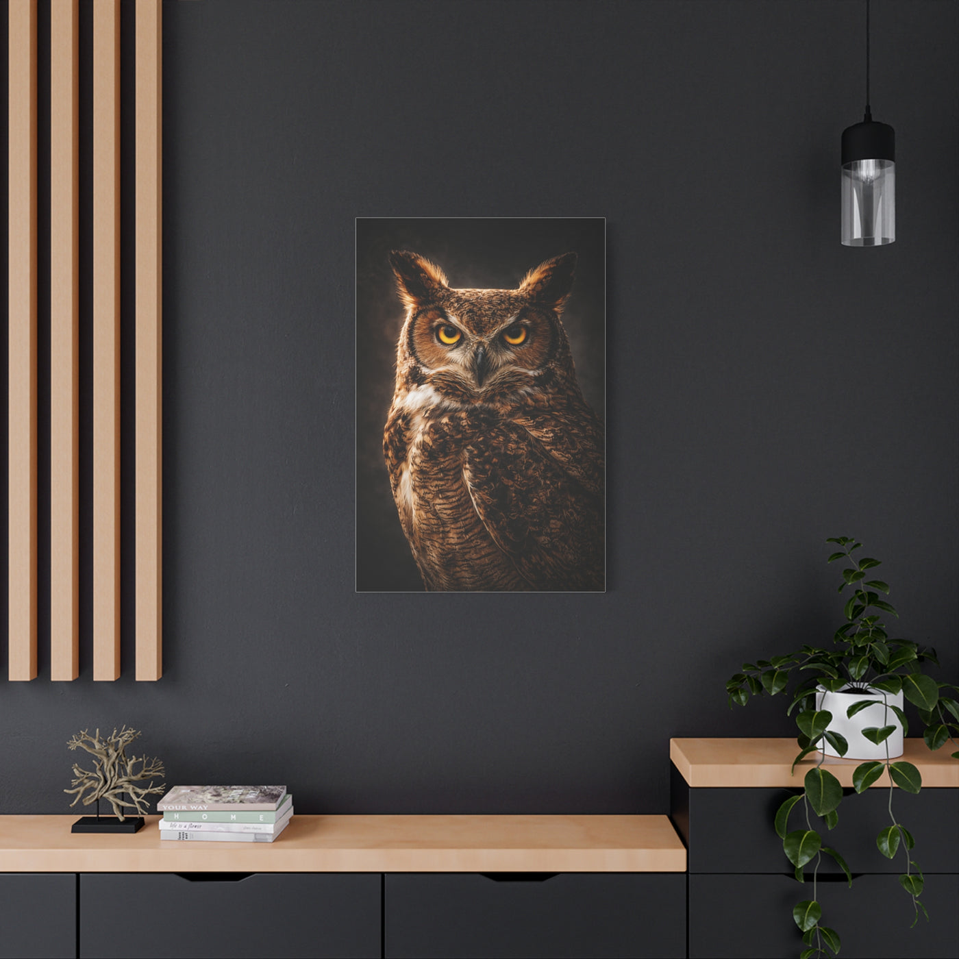 Great Horned Owl Portrait Studio Wall Art & Canvas Print