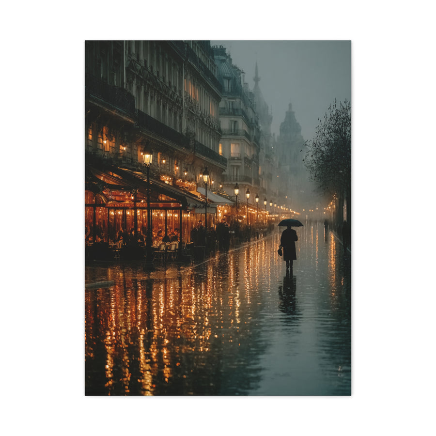 Rainy Paris Café Evening Wall Art & Canvas Print