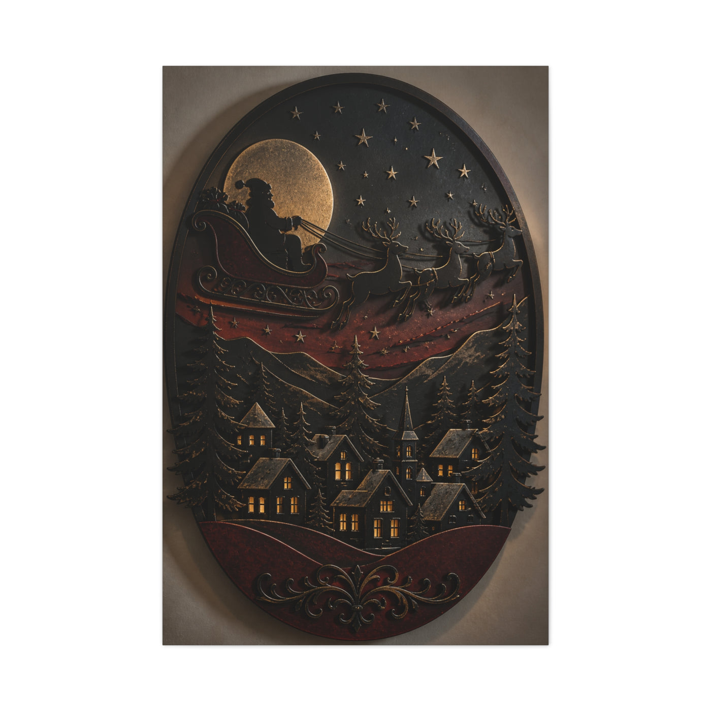 Layered Metal Santa Sleigh Village Wall Art & Canvas Print