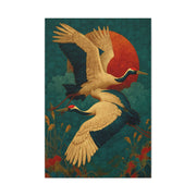 Golden Crane Celestial Flight Wall Art & Canvas Print