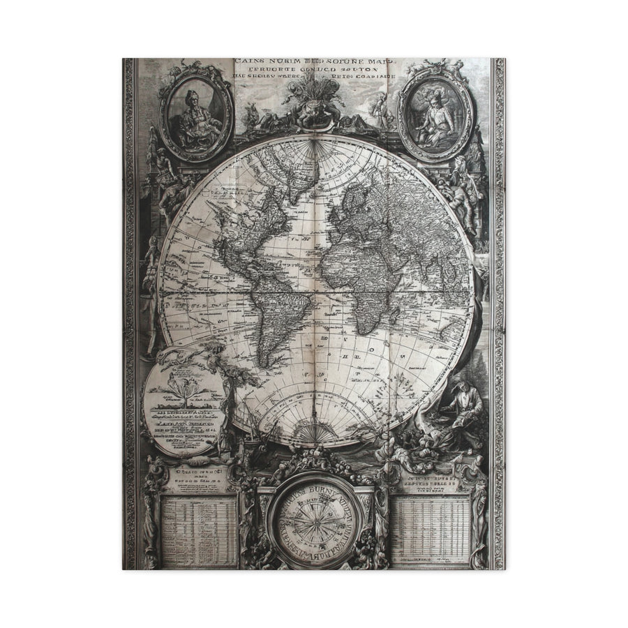 Antique World Map Engraving Wall Art & Canvas Print