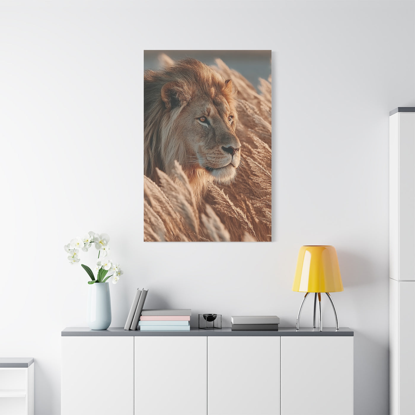 Lion in Golden Grass Calm Watch Wall Art & Canvas Print