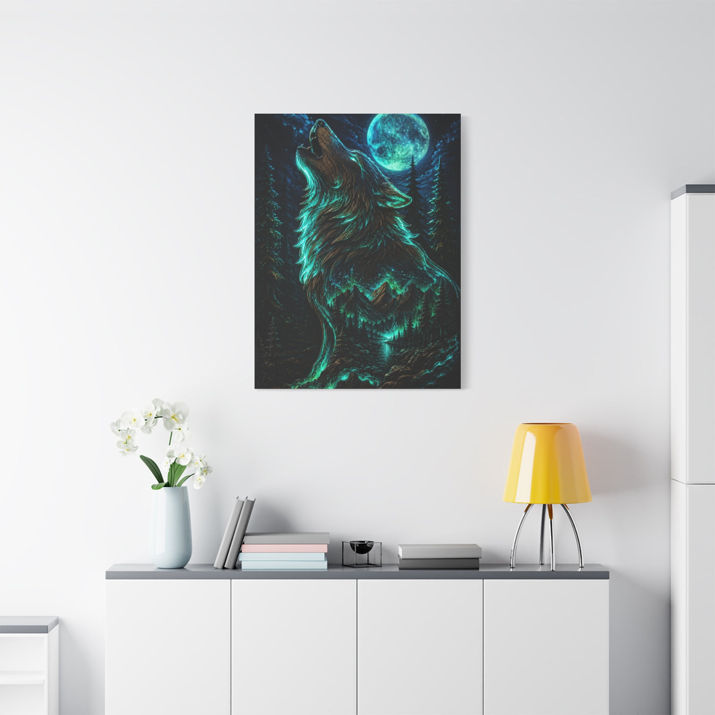 Celestial Spirit Wolf Dual Form Scene Wall Art & Canvas Print