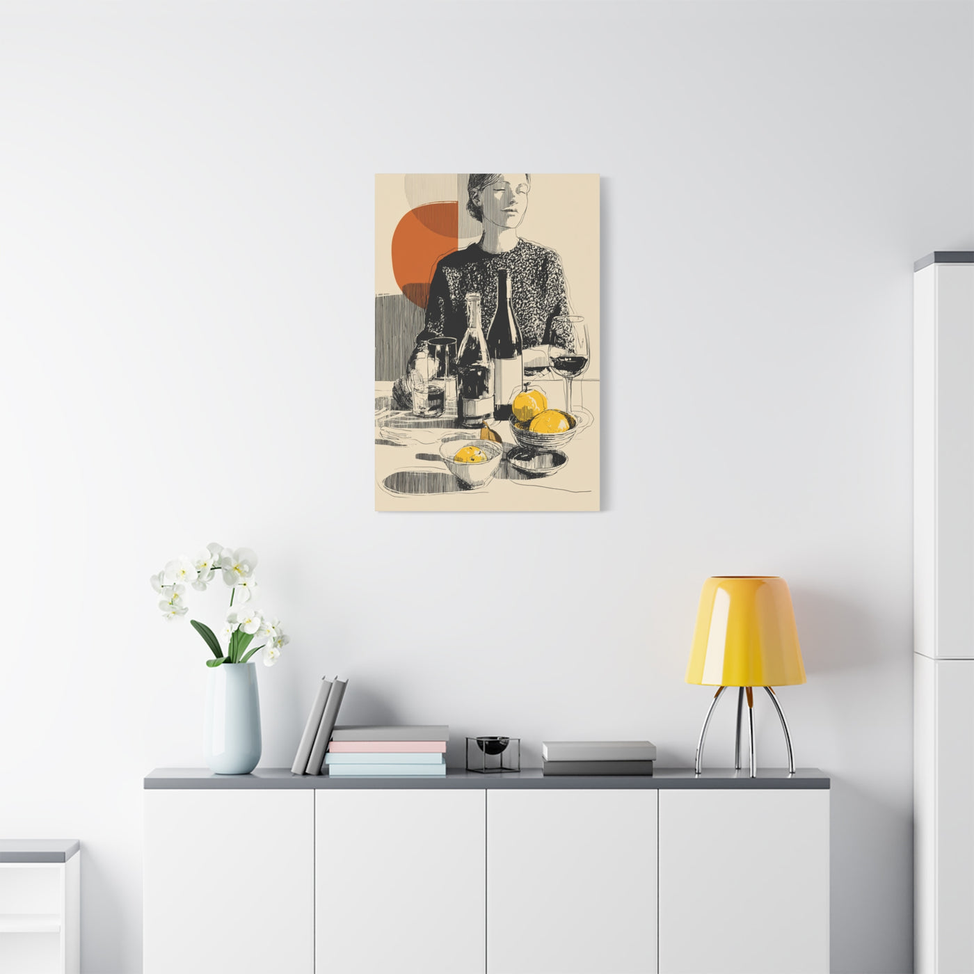 Minimalist Line Art Dining Scene Wall Art & Canvas Print
