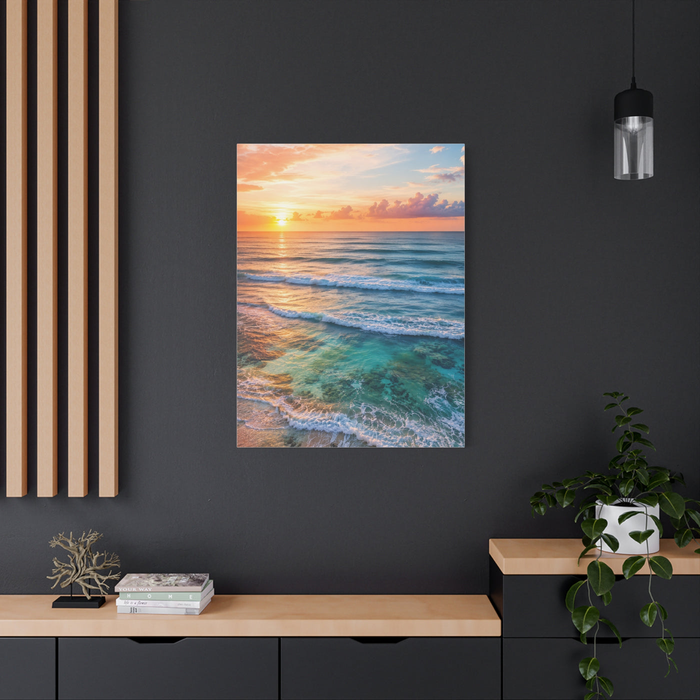 Golden Sunrise Ocean Horizon Scene Wall Art & Canvas Print