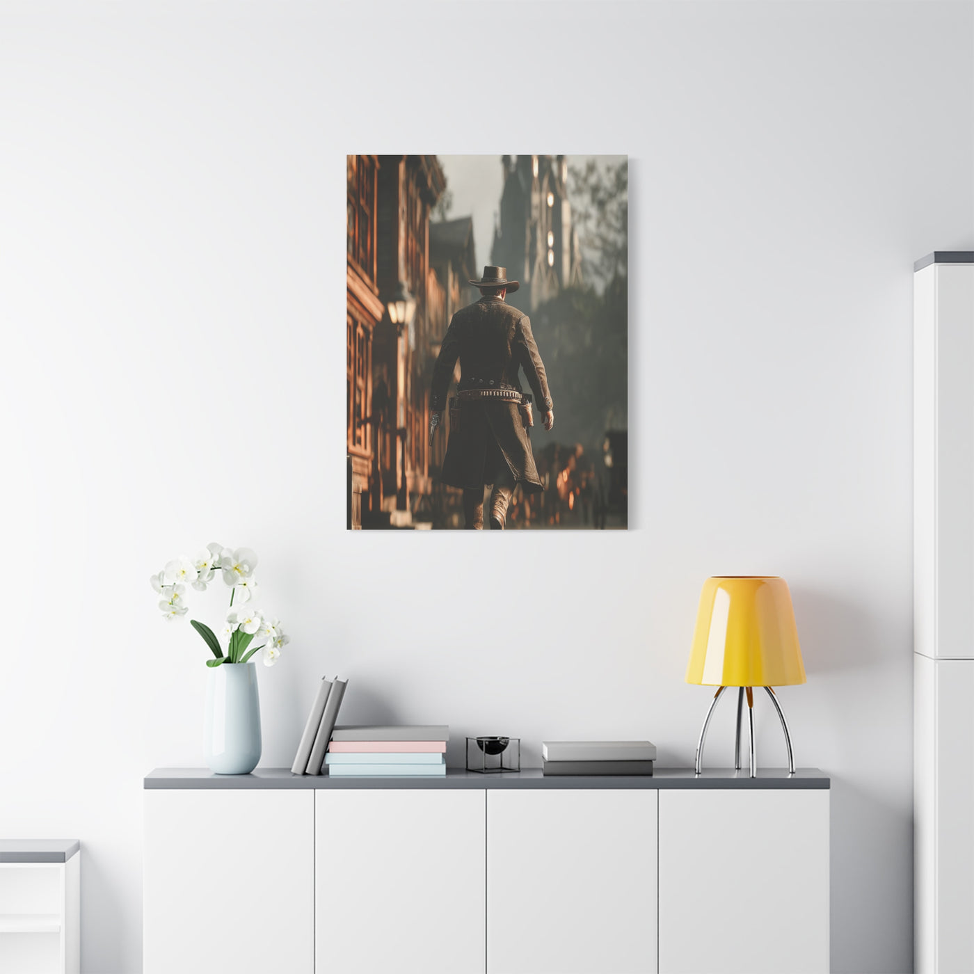 Gunslinger Walking the Frontier Street Wall Art & Canvas Print