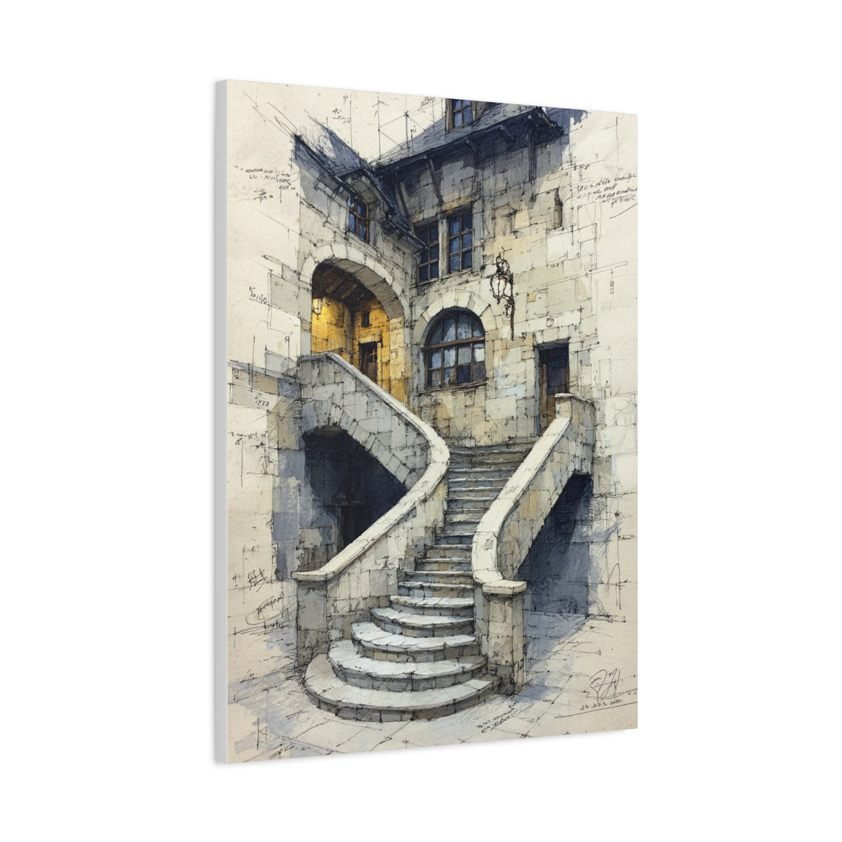 Architectural Staircase Sketch Wall Art & Canvas Print