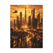 Golden Futuristic Cityscape Wall Art & Canvas Print