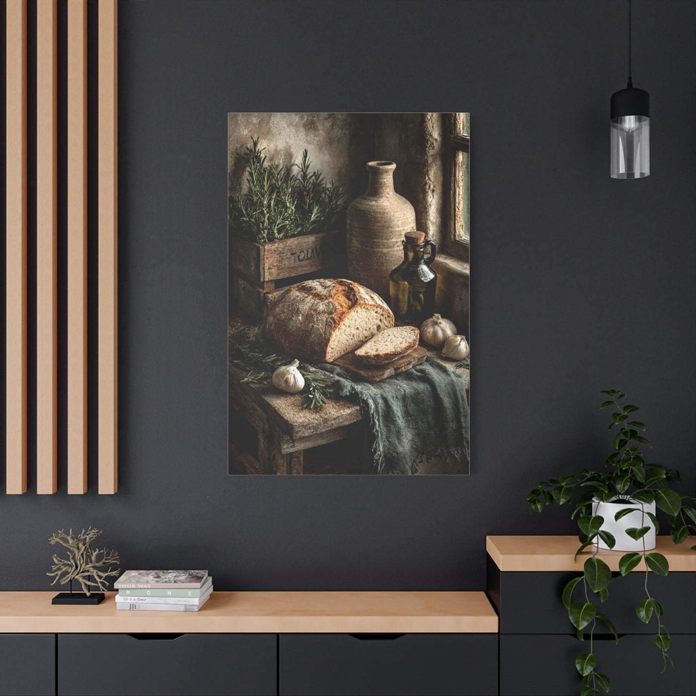 Rustic Bread and Olive Oil Still Life Wall Art & Canvas Print
