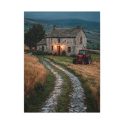Stone Farmhouse with Red Tractor Landscape Wall Art & Canvas Print