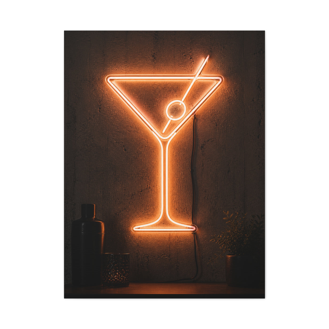 Amber Neon Martini Sign Wall Art & Canvas Print