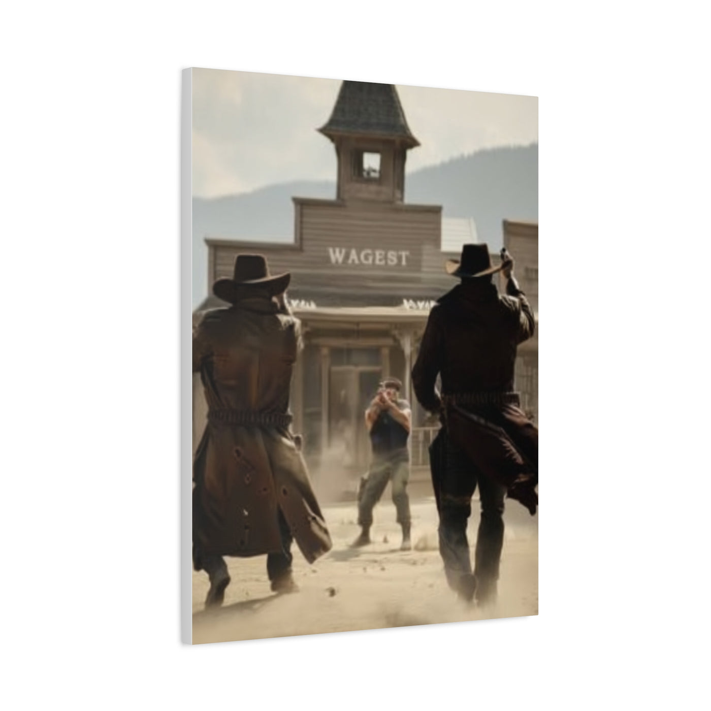Frontier Gunfight in the Western Street Wall Art & Canvas Print