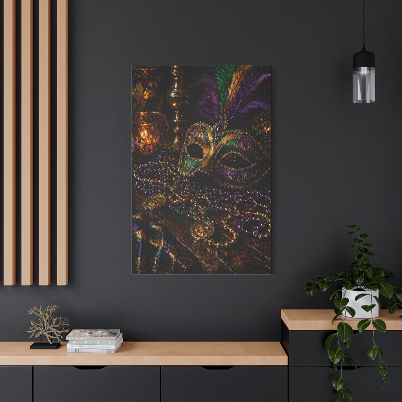 Mardi Gras Mask & Beads Still Life Wall Art & Canvas Print