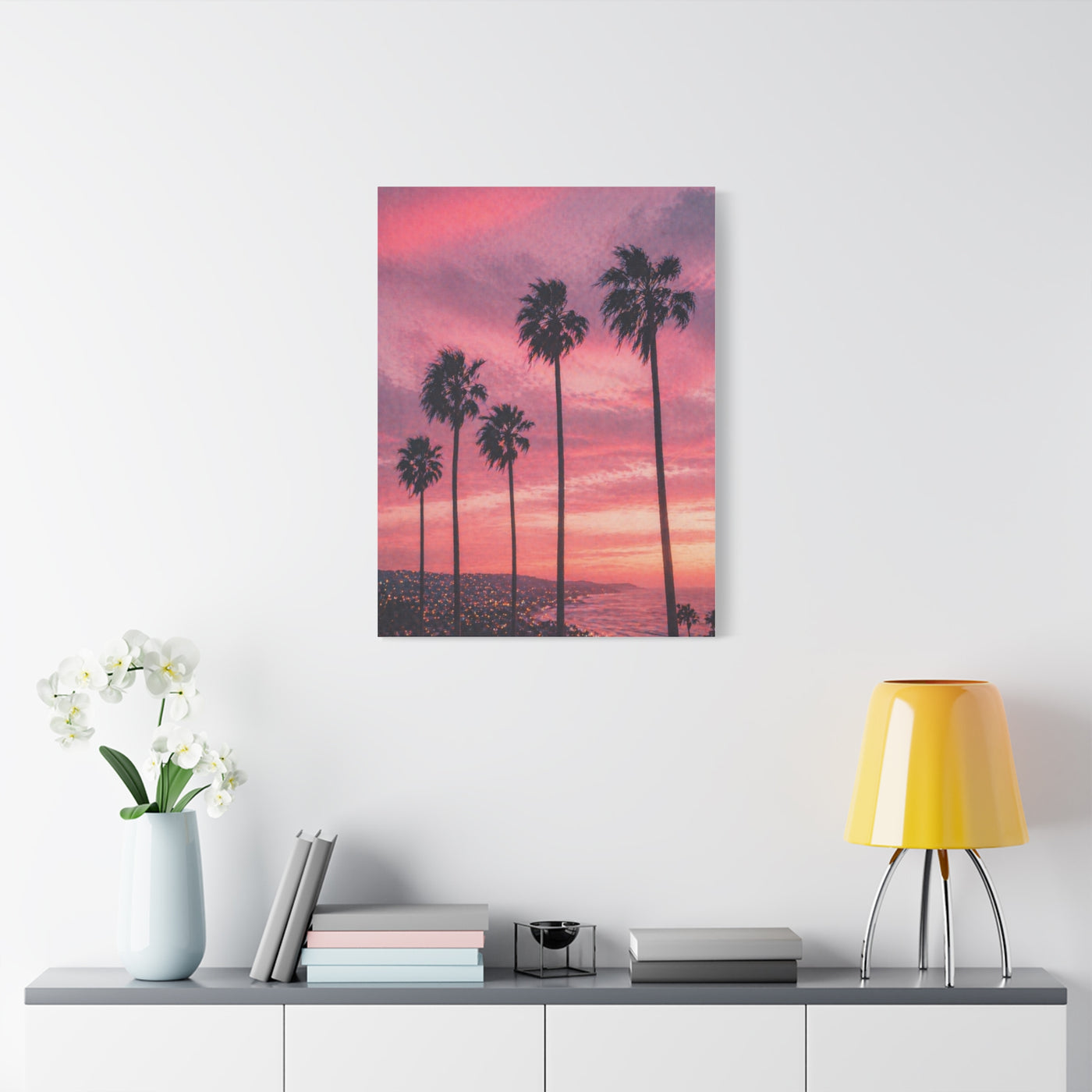 Pink Sunset Palm Coast Wall Art & Canvas Print