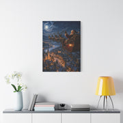 Santa Sleigh Flight Over Snowy Village Wall Art & Canvas Print