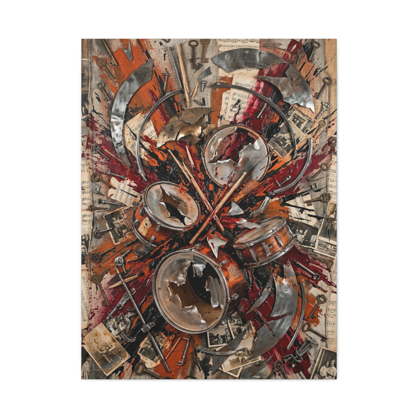 Industrial Drum Explosion Collage Wall Art & Canvas Print