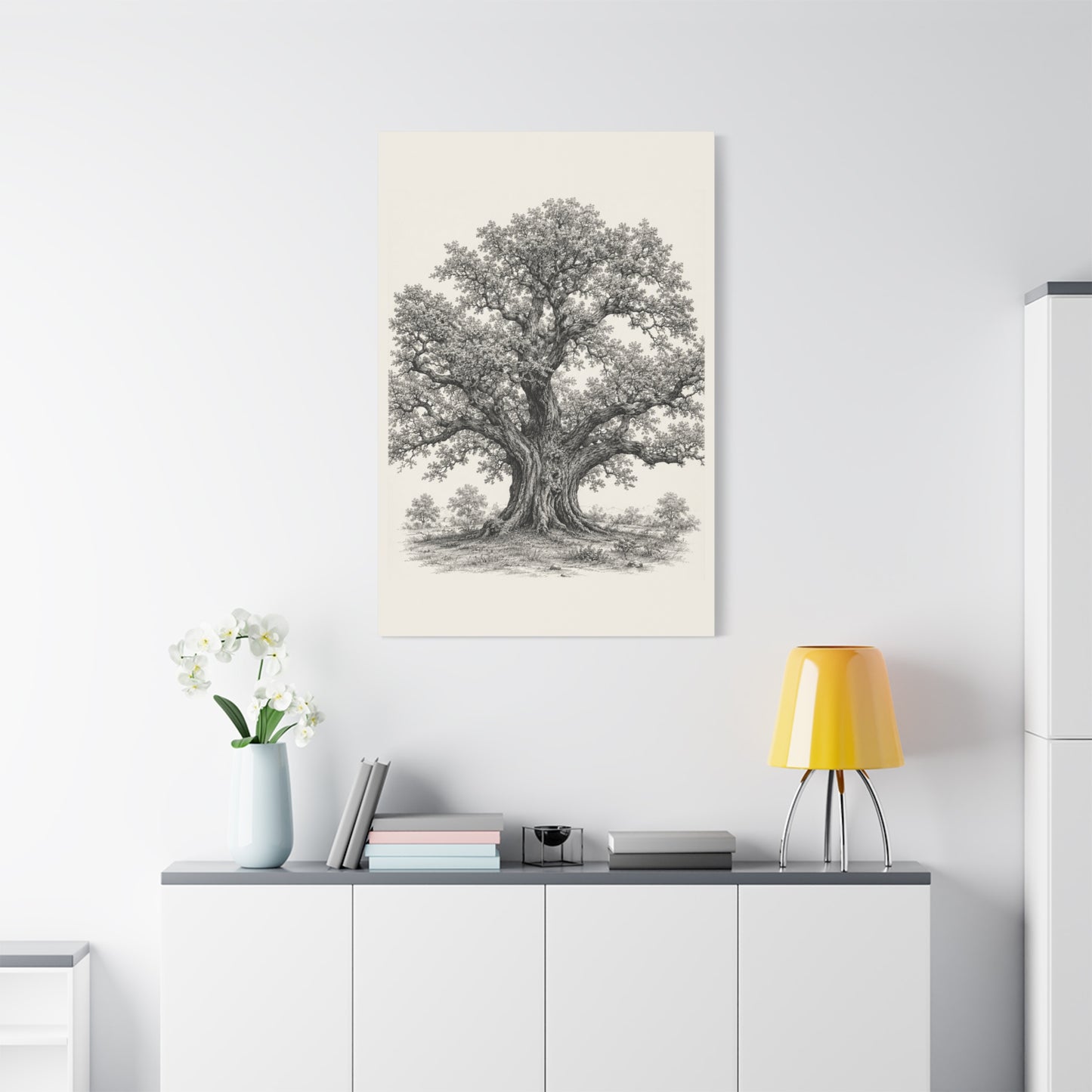 Detailed Engraved Oak Study Trees Wall Art & Canvas Print