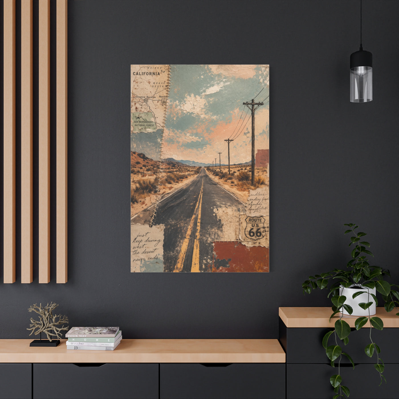 Route 66 Desert Collage Landscape Wall Art & Canvas Print