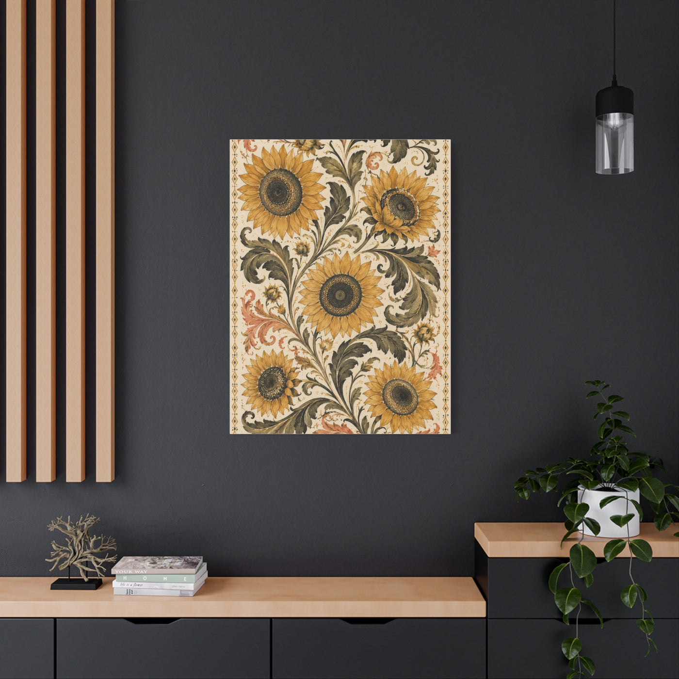 Vintage Botanical Sunflower Pattern Wall Art & Canvas Print