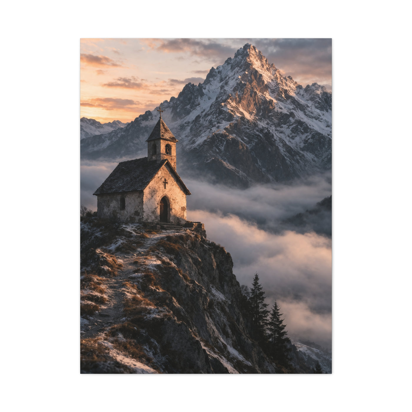 Lone Alpine Chapel Sunrise Wall Art & Canvas Print