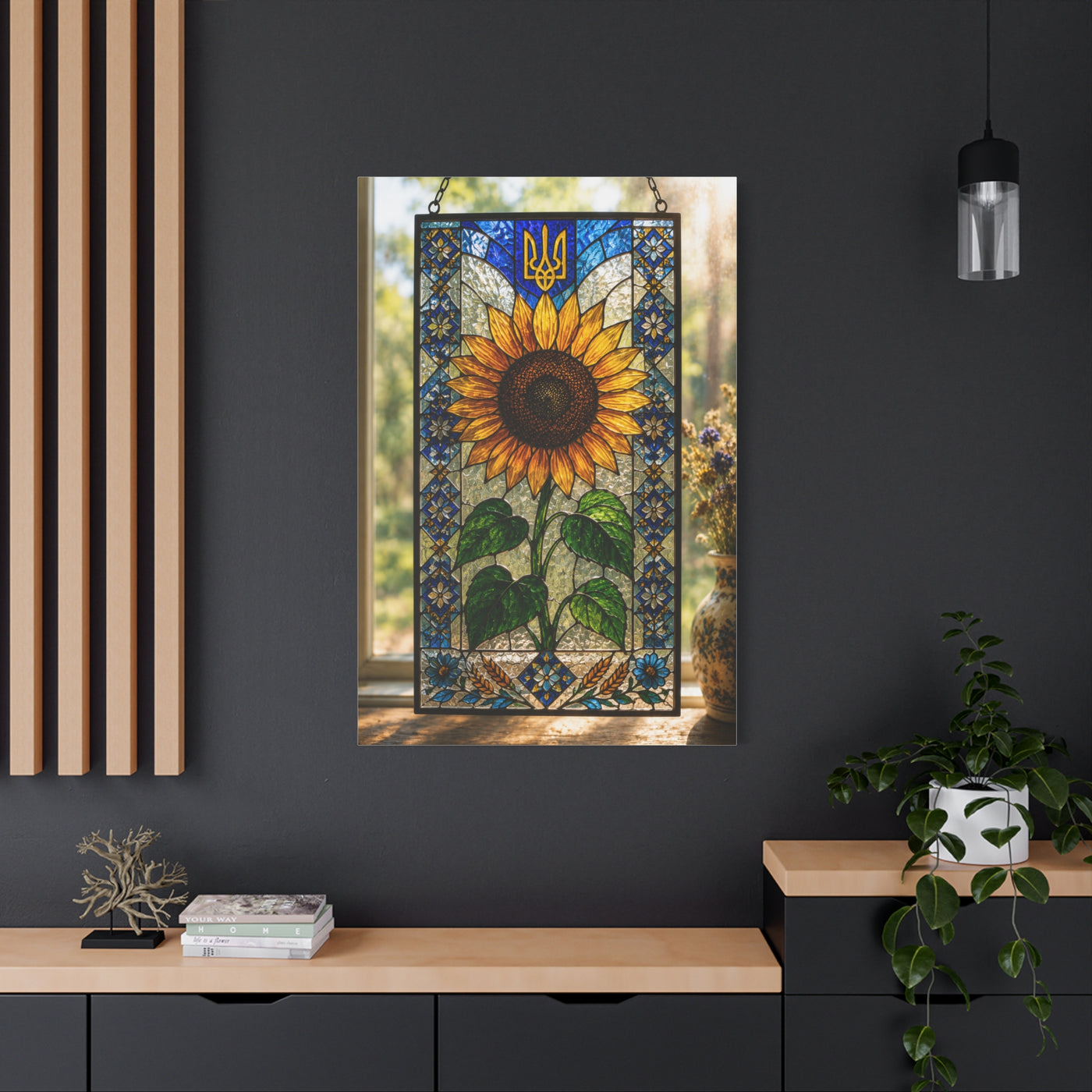 Ornate Stained Glass Sunflower Panel Wall Art & Canvas Print
