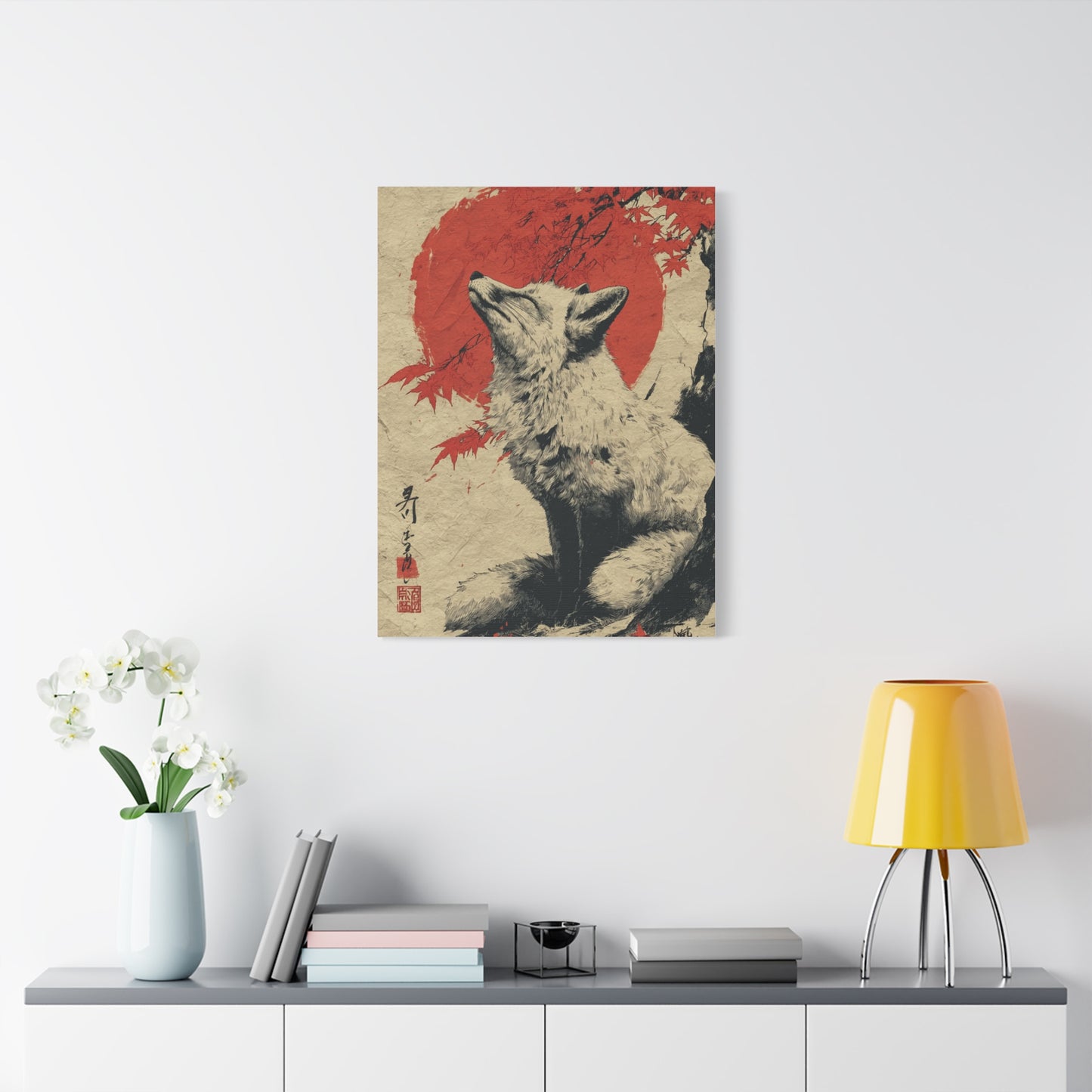 Japanese Ink Fox Minimalism Wall Art & Canvas Print