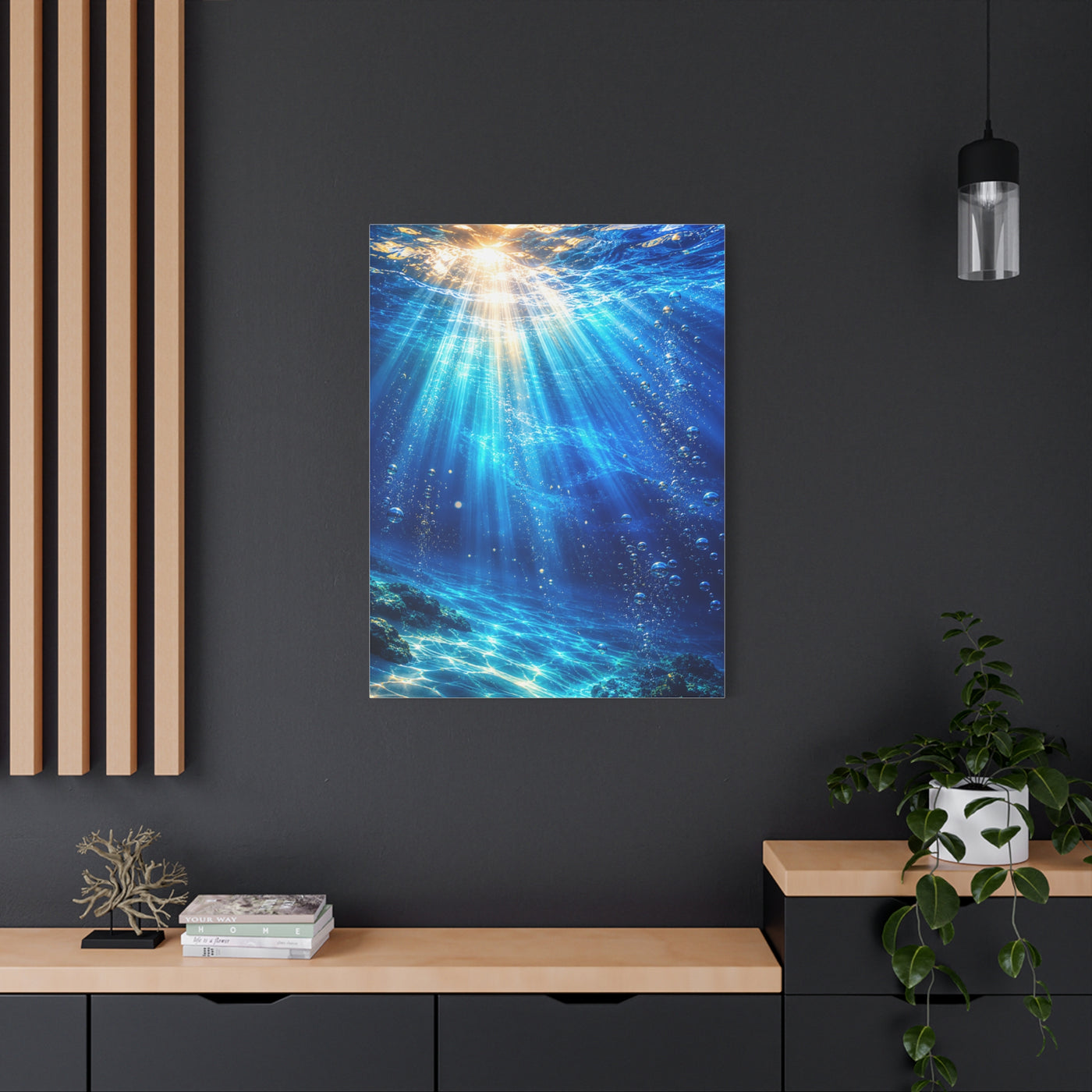 Sunlit Underwater Light Rays Ocean Scene Wall Art & Canvas Print