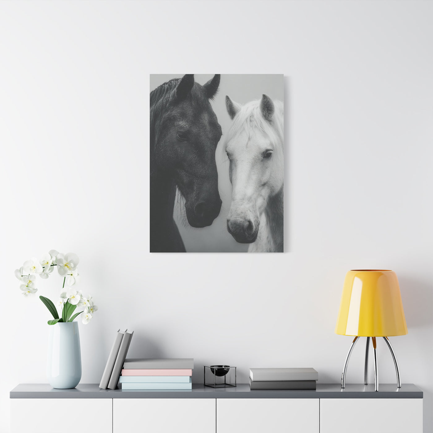 Intimate Dual Horse Monochrome Wall Art & Canvas Print
