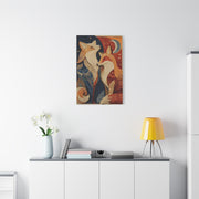 Folk Twin Foxes Celestial Linocut Wall Art & Canvas Print