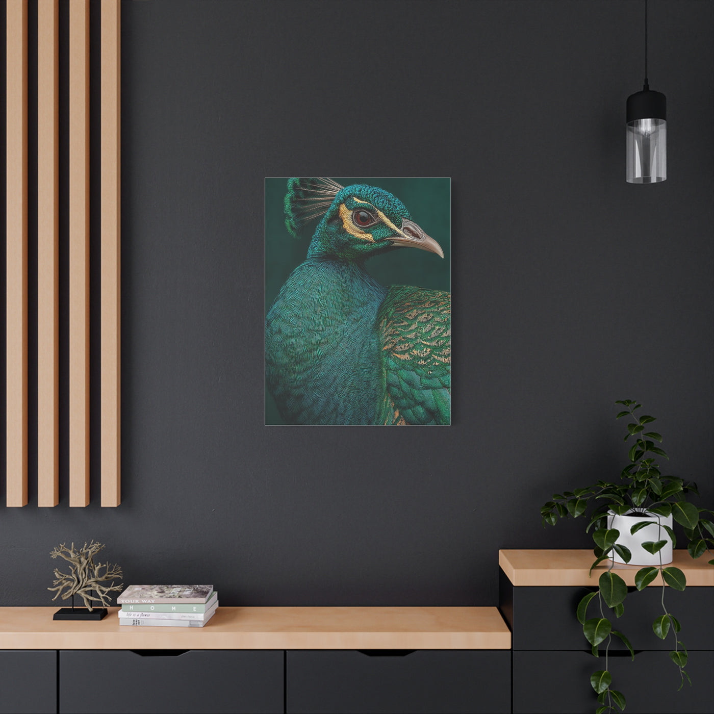 Regal Emerald Peacock Portrait Wall Art & Canvas Print