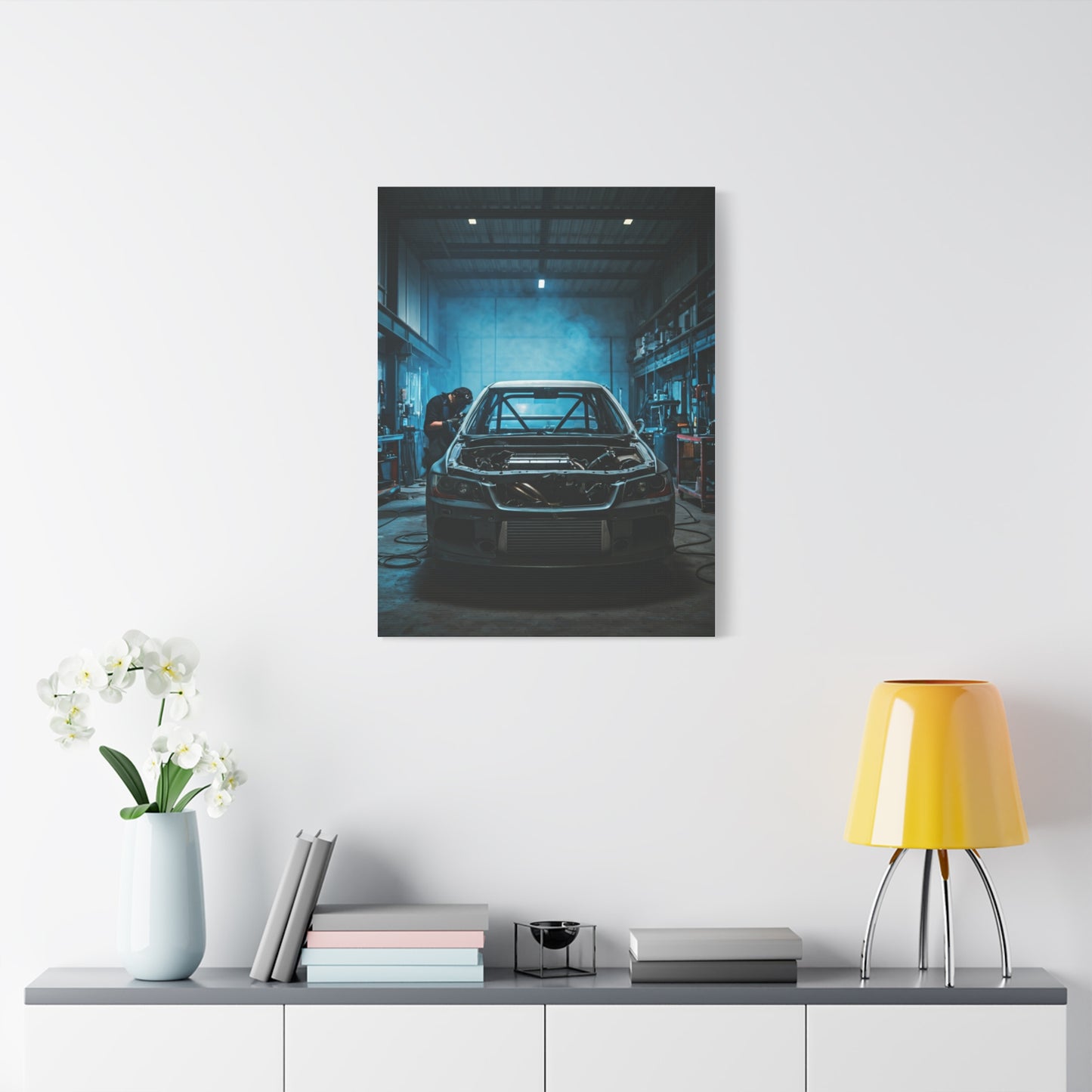 Mitsubishi Lancer Evolution Custom Fabrication Garage Wall Art & Canvas Prints