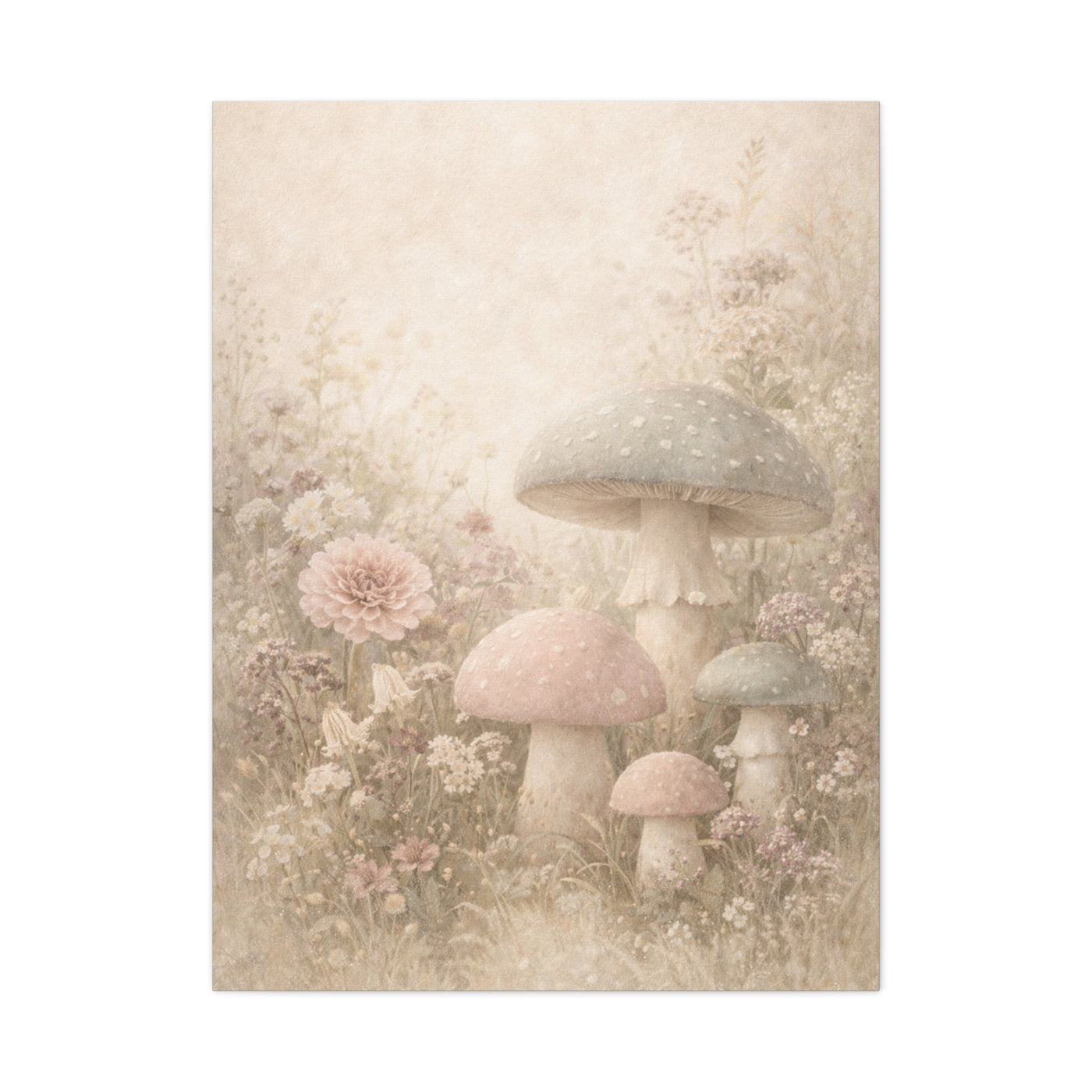 Vintage Pastel Mushroom Meadow Wall Art & Canvas Print